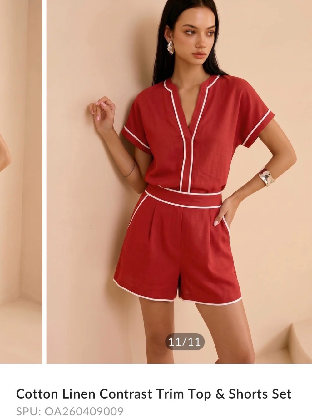 Commense Red Short-Sleeve Top & Shorts Set with White Trim